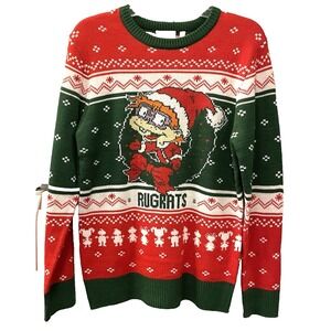 Nickelodeon Rugrats Chuckie Long Sleeve Christmas Sweater Mens Size Small 36"